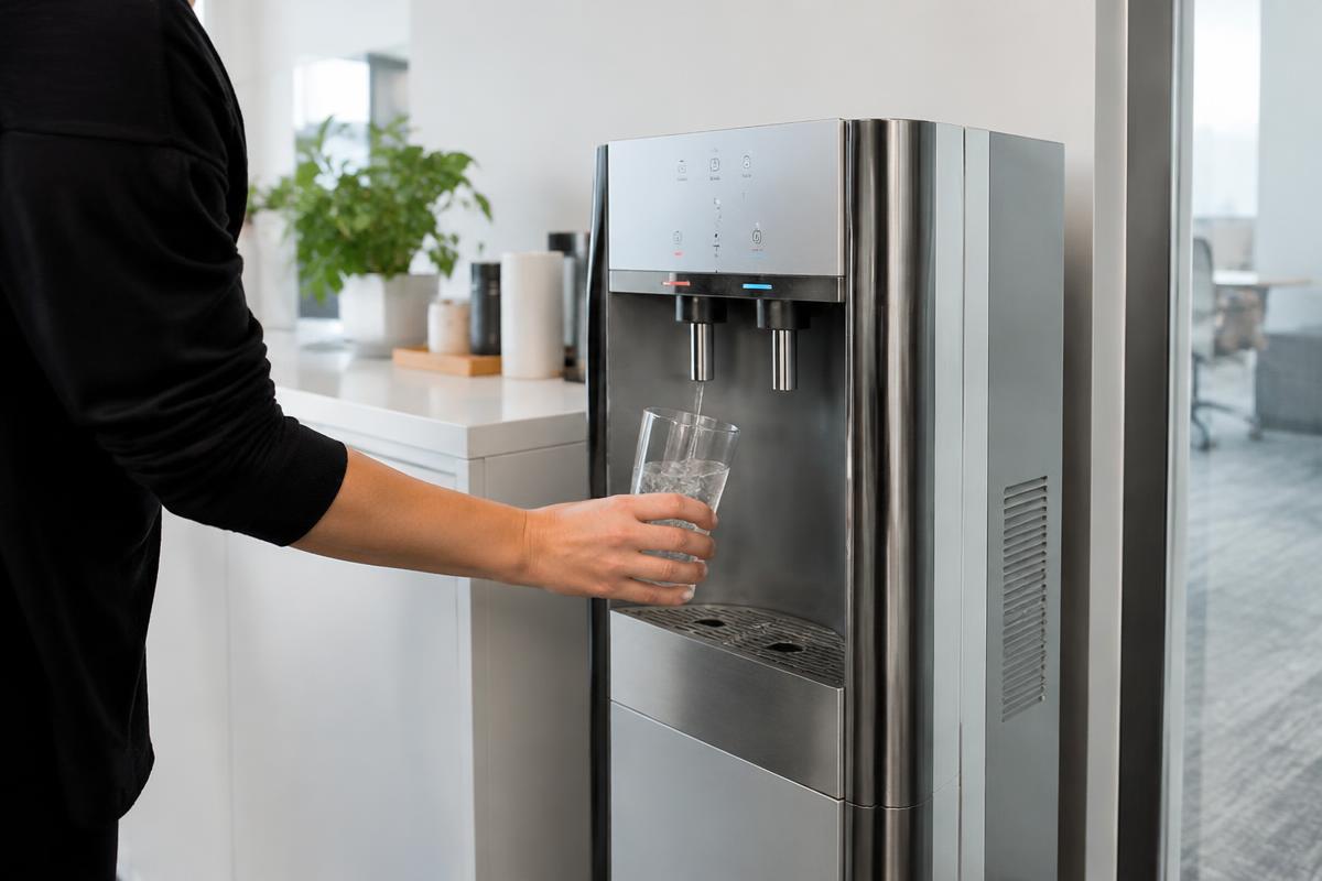 Bottleless filtered water cooler in a Houston office breakroom